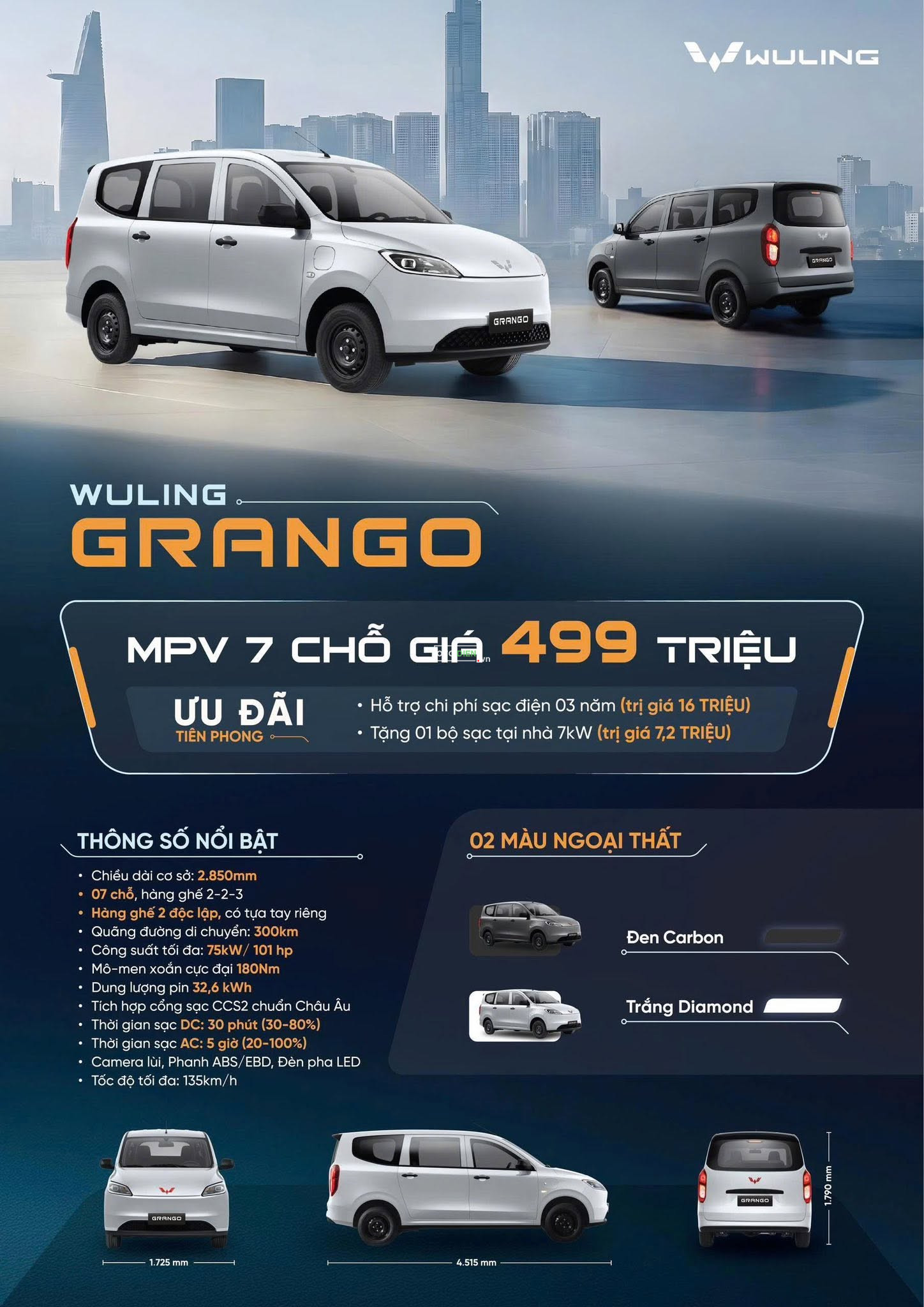 WULING GRANGO – MPV ĐIỆN 7 CHỖ CHỈ TỪ 499 TRỆU 🚗0
